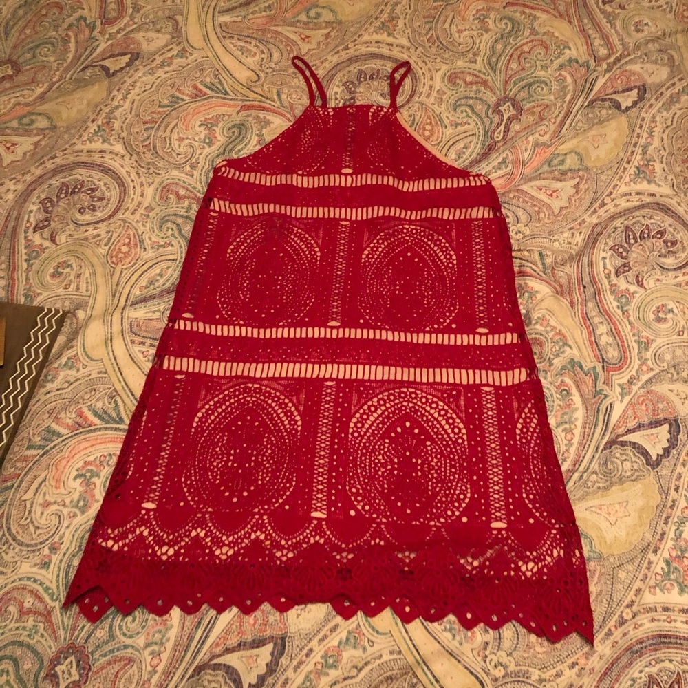 Red lace mini dress